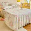 Falda de Cama de Algodón Puro Cubrecama Juego de Tres Piezas Completamente de Algodón Sábana de Encaje Cubrecama Antideslizante Juego de Cuatro Piezas Estilo Princesa Sencillo