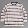Camiseta Listrada Color-Block de Manga Longa Rosa com Listras Largas para Mulheres, Primavera/Verão, Gola Redonda, Caimento Solto, Emagrecimento, Versátil, Top com Proteção Solar, Tendência