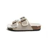 Chinelos Birkenstock de Couro Genuíno e Pelo para Mulheres, Sapatos de Pelo para Exterior, Novos Sapatos de Algodão para Outono e Inverno, Espessados e Forrados com Lã, Chinelos Birkenstock da Moda