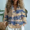 Fábrica de Origen 1688 Camisa de Mujer con Estampado de Flor de Ciruelo Vintage Holgada Cuello Solapa Blusa de Oficina Exclusiva para Venta Transfronteriza