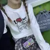 Camiseta de Manga Larga con Estampado de Dibujos Animados Retro Americano para Mujer, Estilo Coreano de Primavera y Otoño, Estilo Perezoso, Versátil, Camiseta Básica Suelta para Abajo