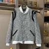 Jaqueta Tendência Estilo Chanel para Homens e Mulheres, Jaqueta Baseball Tecida de Bolinhas Bordada de Primavera, Estilo Casal, Top Casual para Homens