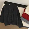 2026 Lã Estilo Coreano Retrô Gola Redonda Vermelho Cardigan de Tricô Feminino Outono Inverno Estilo Preguiçoso Suéter Macio e Fofo Casaco