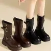 Botas de cowboy estilo occidental para mujer 2026 otoño e invierno nuevas versátiles retro de suela gruesa Botas Martin estilo británico Botines cortos de felpa para mujer
