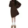 Vestido Jersey de Cuello Alto Estilo Perezoso de Longitud Media para Mujer Otoño e Invierno Nuevo Holgado Base Color Sólido Cómodo Adelgazante