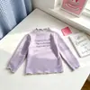 Ropa interior de manga larga con ribete de hongo negro para niña, Otoño Invierno, color liso, encaje, estilo dulce, top lindo para niña pequeña, Comercio exterior
