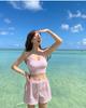 Maiô Duas Peças Conservador Transfronteiriço Coreano Colorido Candy Retro Simples com Alça de Ombro Cintura Alta que Cobre a Barriga para Mulheres com Seios Grandes e Pequenos