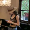 Sombrero de Paja de Ala Plana con Lazo Estilo Francés, Sombrero de Paja de Moda Versátil de Tendencia para Protección Solar, Nuevo Sombrero Tejido para Vacaciones en la Playa