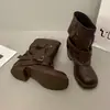 Botas de estilo western con hebilla de cuero desgastado, muy alargadoras de piernas, para mujer, moda versátil de otoño/invierno 2026, botines de caña ancha