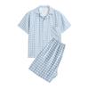 Ropa de Casa Japonesa Sencilla de Gasa Doble Capa Algodón Gasa Conjunto de Pijama Sin Costuras Laterales Manga Larga para Hombre y Mujer Cuadros Lunares