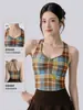 Camisola impresa chaleco de yoga para mujer con almohadillas en el pecho, cuello halter, tirantes finos, espalda hermosa, chaleco deportivo, top de fitness Pilates