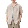 Camisa a Rayas de Manga Corta Retro de Lujo Ligero Estilo Old Money Talla Grande para Hombre, Verano Cuello Cubano Holgada Casual Estilo Americano