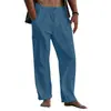 Pantalones de lino para hombre 2022 yoga playa ebay casual verano cintura elástica cordón holgados con bolsillos