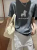 Estação Europeia 2026 Primavera Novo Estilo Europeu Solto Coreano Patchwork Estampa Letra Pônei Manga Curta Algodão Camiseta Top