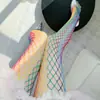Outono/Inverno Novo Conjunto Spicy Girl com Recortes Patchwork Meias Arrastão Arco-Íris Malha Sexy Tecida Individualmente y2k Camada Interna de Tela Meia-Calça Feminina