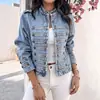 Roupas femininas transfronteiriças, jaqueta jeans estilo europeu e americano, novo modelo 2026, gola alta, decoração com múltiplos botões, jaqueta curta, estilo europeu e americano