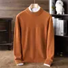 Camisa básica de lã 100% cor sólida, gola semi-alta, espessa de 9 pontos, anti-pilling