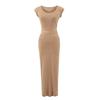 Vestido Tricô de Alça Recortado Novo Verão 2025 para Mulheres Estilo Europeu e Americano Sexy Cor Lisa Manga Curta Saia Longa que Cobre o Quadril