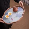 Nuevo Estilo Chino Paisaje Bandeja de Té de Vidrio Bandeja de Bambú para Té Juego de Té Gongfu Plato Simple para Frutas y Snacks Bandeja de Almacenamiento