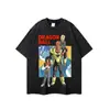 Camiseta de Manga Curta de Algodão Puro Pesado Europeia e Americana Vintage Retro Tendência Estampada Lavada Desgastada Meia Manga para Homens Transfronteiriço