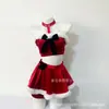 Chica de Paja Navidad Caperucita Roja Top Tubo con Cuello Halter Traje de Encaje con Lazo Espalda Descubierta Correa Chica Caliente Roja 6311