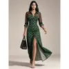 2026 Estação Independente Transfronteiriça Estilo Europeu e Americano Estampa de Leopardo Malha Costurada Moda Casual Fenda Vestido Feminino