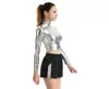 Top de Cuero Brillante y Charol con Cuello Alto y Mangas Largas para Mujer, Ropa para Tienda Nocturna y Actuación en Escenario, Explosiones Transfronterizas de AliExpress