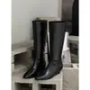 Botas de cano alto para mulheres, nova moda outono e inverno 2026, salto plataforma slip-on emagrecedor de cano alto botas de montaria para mulheres