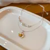 Narrativa de Flor de Doble Capa~Collar de Flor de Zirconita Retro Francés con Perlas Cadena Simple para Clavícula Collar de Lujo Ligero de Alta Gama para Mujer