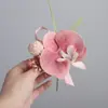 Orquídea Phalaenopsis Set Completo Ramillete para la Madre Boda al Aire Libre Novio Novia Flor Artificial Reunión de Negocios Flor de Muñeca para Dama de Honor Estilo Occidental