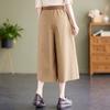 Foto Real Verano 2025 Casual Algodón Puro Culottes de Mujer Holgados Adelgazantes Combinan con Todo Pantalones Recortados de Pierna Ancha con Cintura Holgada y Cinturón
