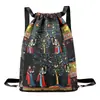 Mochila con Cordón Estampada para Mujer, Gran Capacidad Plegable de Almacenamiento, Bolsa Deportiva para Gimnasio, Mochila de Viaje con Cordón, Plegable