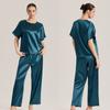 Pijama de Seda Helada Amazon para Mujer Verano Manga Corta Pantalón Largo Estilo Ropa de Casa Moda Femenina Traje Casual Holgado