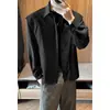 Camisa de Hombre Otoño Nuevo Estilo Falso Dos Piezas Patchwork Estilo Hong Kong Talla Grande Solapa Color Sólido Camisa de Manga Larga para Hombre Top