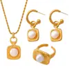 Joyas Distintivas Cuadradas de Perlas de Agua Dulce Vintage Francés Vintage Artístico Combinación Perfecta Diseño de Nicho Acero de Titanio juego