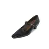 Estilo retro simples, cheio de textura, sapatos Mary Jane de couro de bezerro lavado, coleção de outono 2026, salto alto grosso, bico quadrado pequeno, sapatos femininos de couro genuíno