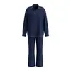 Nuevo conjunto de casa de color sólido con manga larga y pantalón largo para mujer, estilo francés arrugado casual, holgado y cómodo, se puede usar afuera, pijama TZ4132