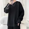 Primavera 2025 Novo Estilo Melody Tamanho Plus V-neck Manga Longa Camiseta Masculina Textura Estilo Hong Kong Solta Camiseta Básica