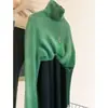 Suéter de cuello alto con pelo de mapache para mujer, engrosado para otoño e invierno, con un tacto lujoso, una capa base de punto de lana y un top de estilo europeo