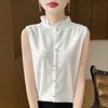 Sensação de alta qualidade nova regata feminina com gola de renda, camisa sem mangas, conjunto de malha, camisa básica, top