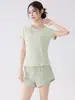 Conjunto de Ropa de Yoga para Mujer, Verano Transpirable Malla Manga Corta Shorts Anti-Exposición, Conjunto de Dos Piezas para Pilates Fitness