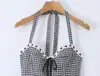 Venta al por mayor Primavera 2026 Nuevo Vestido de Mujer Estilo Europeo y Americano Patrón de Espiga Encaje Patchwork Cintura Ajustada Cuello Halter 8189