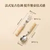 Tenedor para pastel de acero inoxidable 304 con mango de bambú acrílico, antideslizante, fácil de agarrar, dientes lisos, adecuado para frutas, postres y té de la tarde