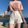 Shorts Jeans de Cintura Alta Feminino Verão 2021 Nova Chegada Estilo Coreano Soltos Emagrecedores Perna Larga Modelo A com Borda Enrolada Shorts Super Quentes