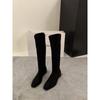 Botas Retrô de Camurça com Salto Grosso e Bico Quadrado Acima do Joelho para Mulheres 2026 Outono e Inverno Novo Estilo Botas de Cano Alto Slim com Zíper nas Costas