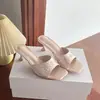 Mules Quadradas de Cetim Estilo Francês para Mulheres, Novo Modelo Verão 2025, Design Elegante com Pétalas e Strass, Adequadas para Combinar com Vestidos, Saltos Altos