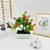 Mini Árvore Artificial 14 Rosas Chá Bonsai Decoração para Sala de Estar Gabinete de TV Flores Artificiais em Vasos Varanda Entrada Vasos Quadrados Ornamentos