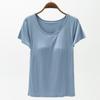 Camiseta de manga corta para mujer, de verano, con almohadilla para el pecho, de modal, color liso, con sujetador de media manga, ideal para llevar como camisa de fondo.