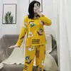 Pijama Cuadros Clásico Blanco y Negro para Mujer, Primavera y Otoño, Cuello Redondo, Se Puede Usar Afuera, Imitación de Algodón, Transpirable, Delgado, Ropa de Casa, Conjunto de Manga Larga