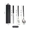 Juego de Cubiertos de Acero Inoxidable 304 Cuchara Tenedor Palillos Cuchara Tenedor Palillos Juego Estudiante Regalo para Exteriores Portátil Plegable